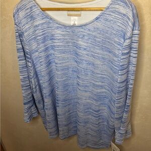 Alfred Dunner Light Blue Patterned Long Sleeve Top